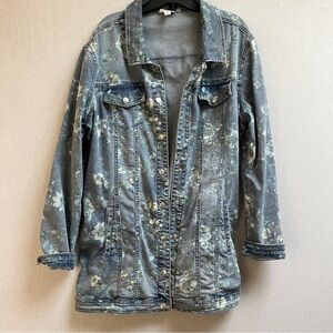 Tribal Jeans Floral Lightweight Denim Snap button Shirt Jacket Sz L